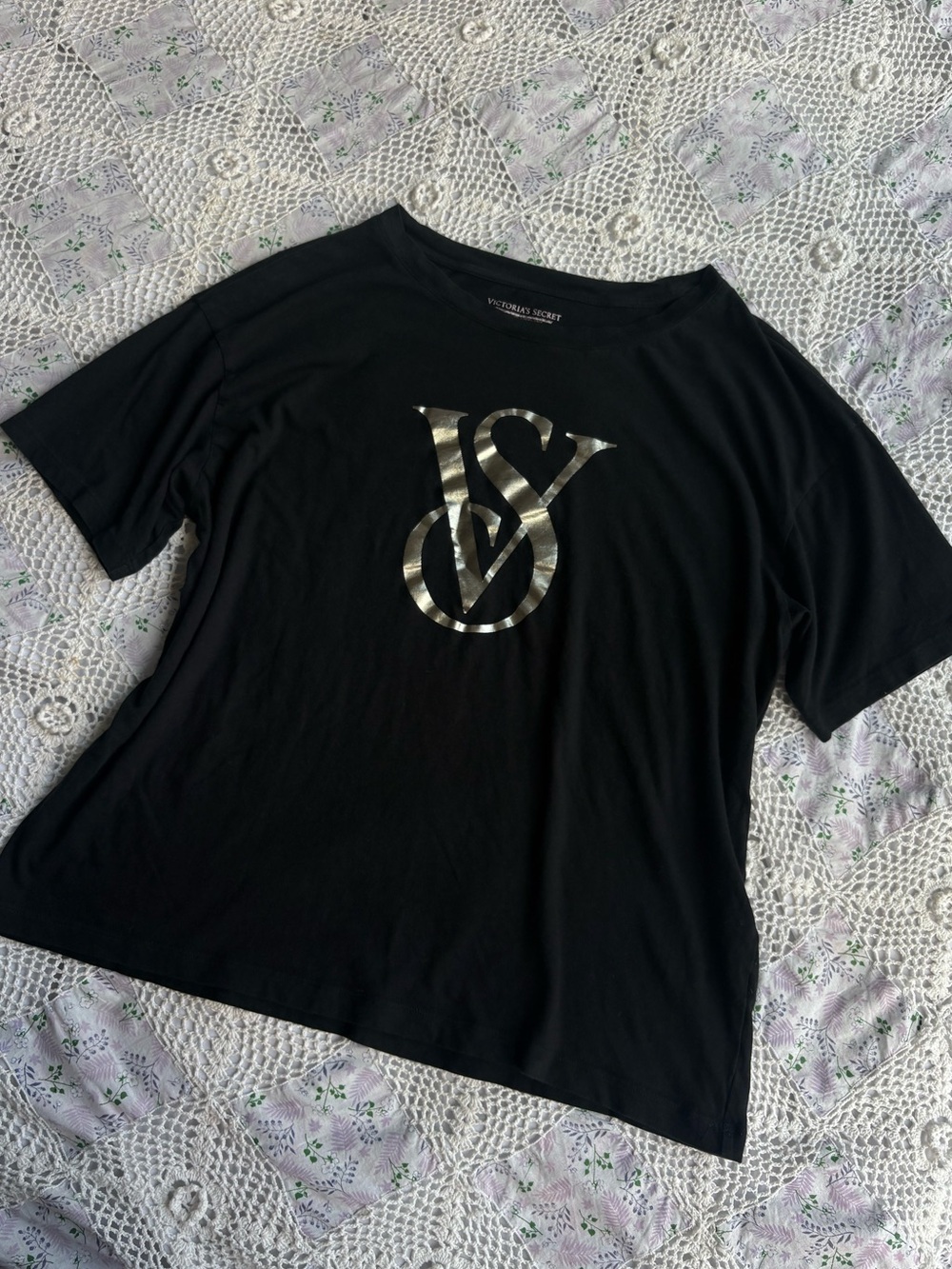 Victoria's Secret Black Tee with Metallic Logo